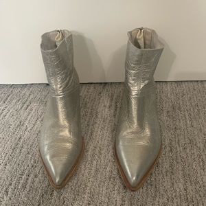 Silver leather ankle boots